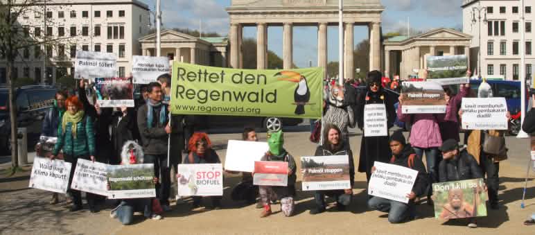 Aksi Selamatkan Hutan Hujan di Berlin Aksi hutan hujan - 18 April 2016 di depan Brandenburger Tor