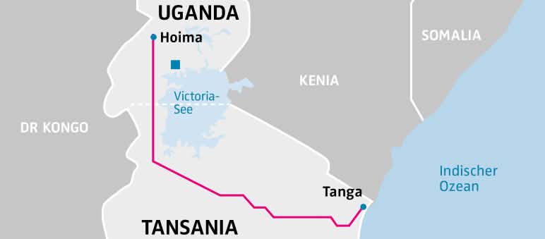 Pipa minyak terbentang dari kota Hoima di Uganda hingga pelabuhan Tanga di Tanzania Peta Uganda Tanzania