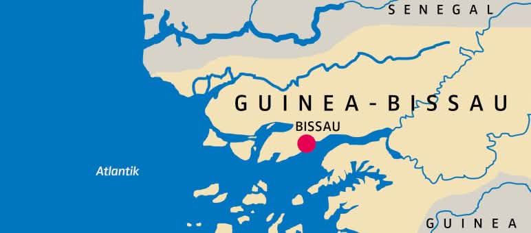 Guinea-Bissau terletak di Afrika Barat dan termasuk negara termiskin di dunia Peta Guinea-Bissau