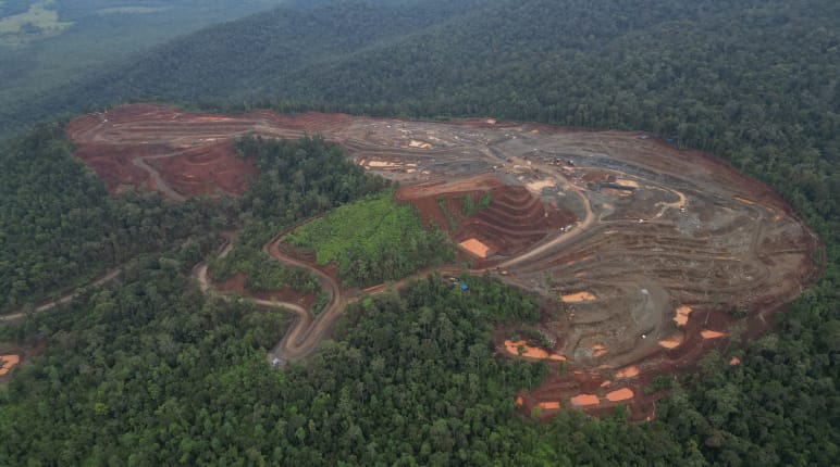 Pertambangan nikel ditengah-tengah hutan hujan yang sudah dirusak