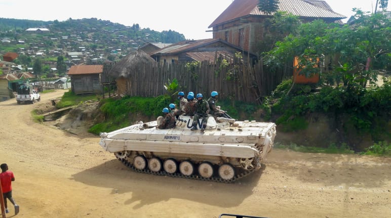 Tentara helm biru PBB - MONUSCO - di kota Kanya Bayonga